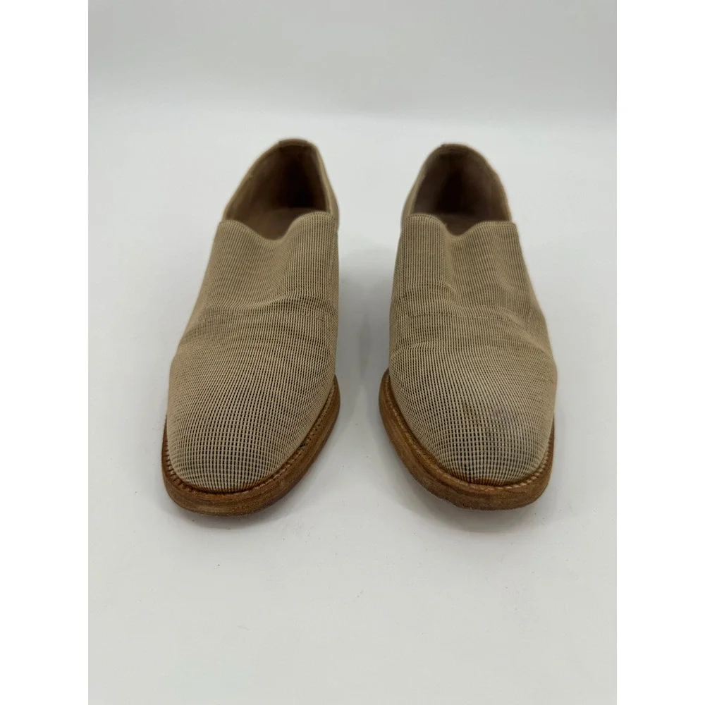 Barneys New York Tan Mesh Fabric Block Heel Loafers Made in Italy Size 35